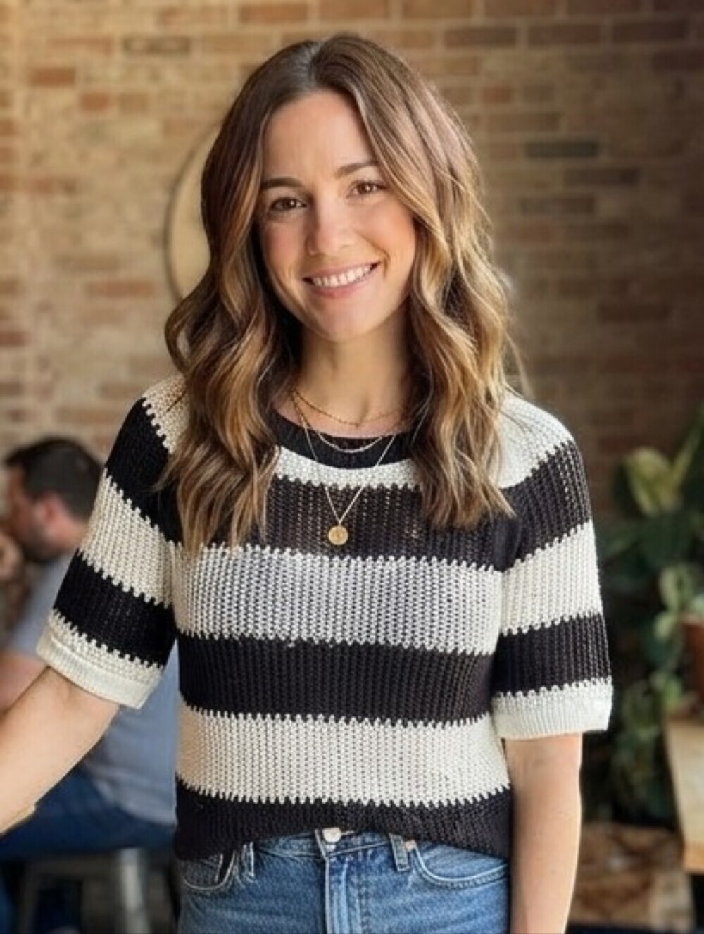 IMNYC Isaac Mizrahi Striped Knit Short-Sleeve Sweater- Size Large